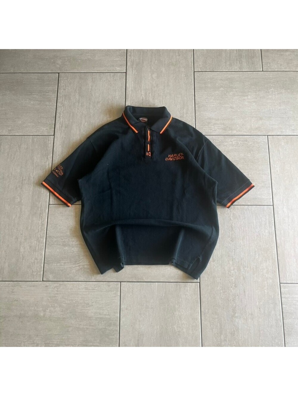 Harley-Davidson Black Cotton Polo Shirt with Orange Trim Large